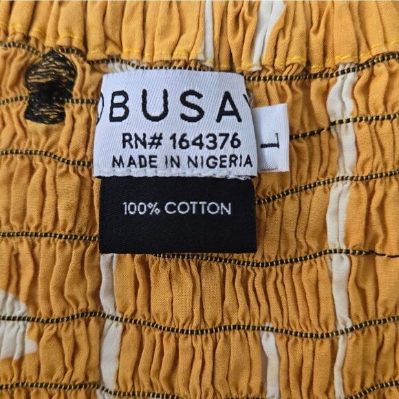 Busayo Shola Smocked Puff Sleeve Midi Dress in Mustard NWOT - Picture 4 of 7